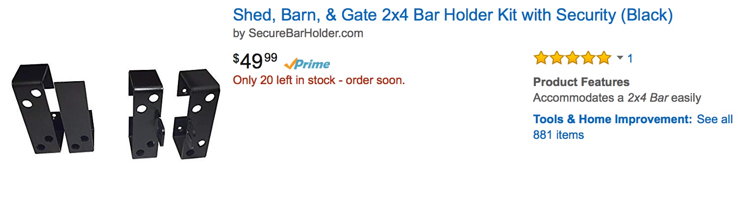2x4 secure bar holder BLACK for barn shed and gate uses