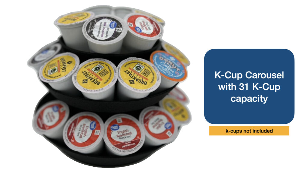 31 k-cup holder 3 level carousel with circular trays showing k-cups