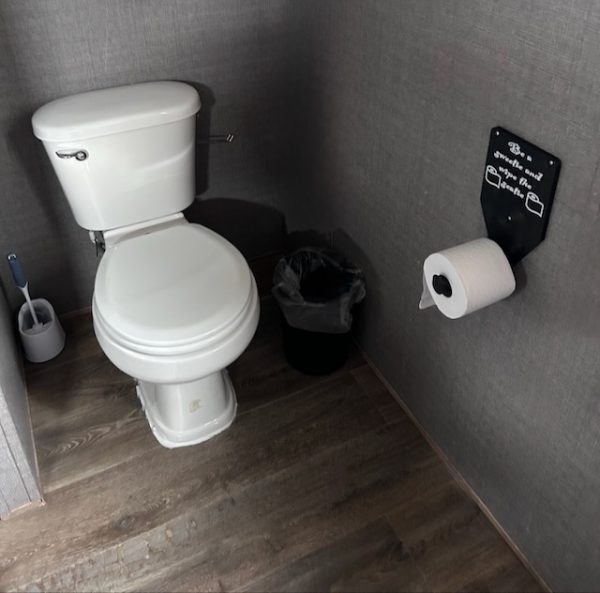 bathroom novelty gift - toilet paper roll holder with "Be a Sweetie and wipe the seatie". AirBnB Cleanliness