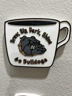 Texas Brady Bulldog themed Coffee Bar Accent - Closeup - Showing Mounted on the Wall