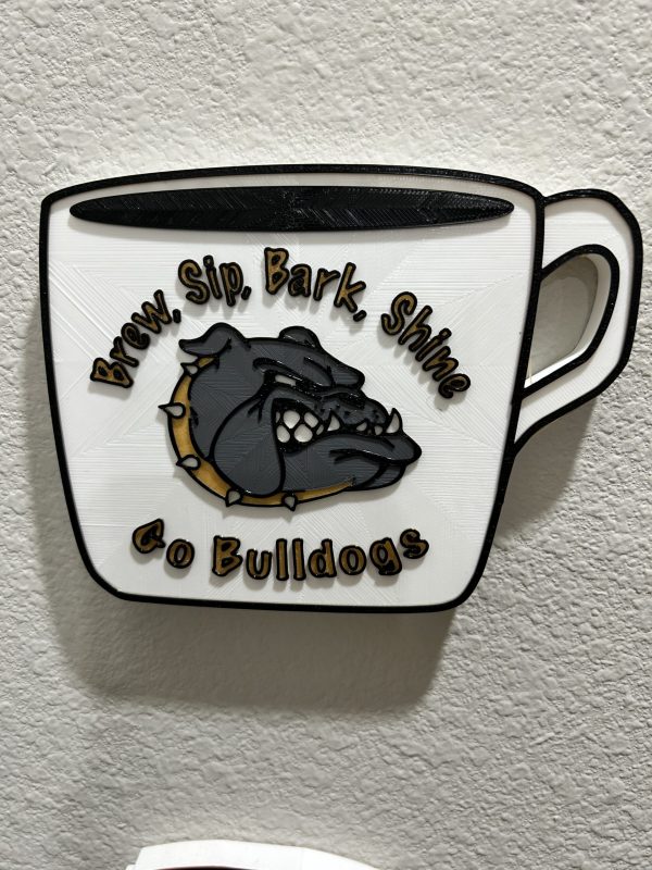 Texas Brady Bulldog themed Coffee Bar Accent - Closeup - Showing Mounted on the Wall