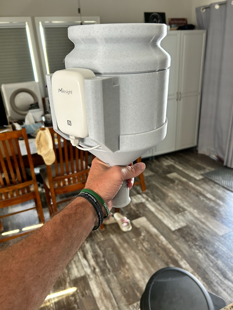 rain gauge - ready to deploy - showing close up - but in PROTOTYPE COLOR