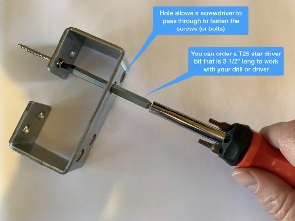 2x4 secure bar holder showing the special magic of the pass through holes to keep the bar compact and screws secure