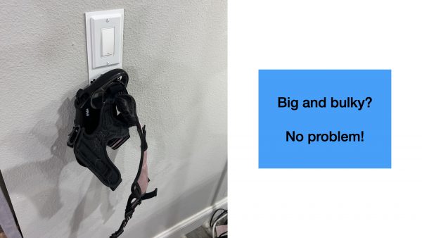 1 gang universal fit leash holder for wall mount for underneath outlet wall plate - holding a BIG leash