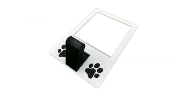 2 gang universal fit dog leash holder for wall mount for underneath outlet wall plate with paw prints - front view