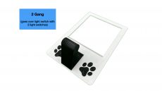 2 gang universal fit dog leash holder for wall mount for underneath outlet wall plate with paw prints - front view