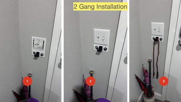 2 gang universal fit dog leash holder for wall mount for underneath outlet wall plate with paw prints - installation steps