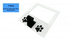 3 gang universal fit dog leash holder for wall mount for underneath outlet wall plate with paw prints - front view