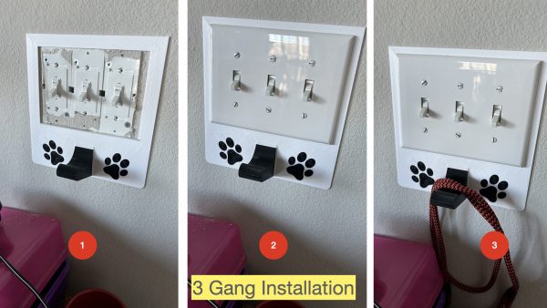 3 gang universal fit dog leash holder for wall mount for underneath outlet wall plate with paw prints - installation steps