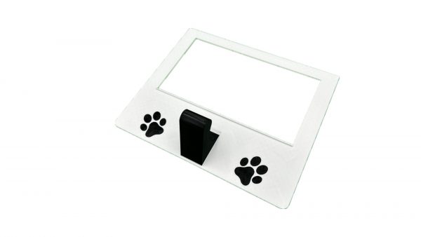 4 gang universal fit dog leash holder for wall mount for underneath outlet wall plate with paw prints - front view