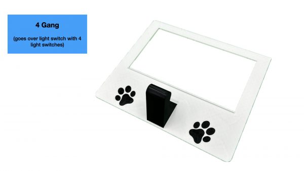 4 gang universal fit dog leash holder for wall mount for underneath outlet wall plate with paw prints - front view
