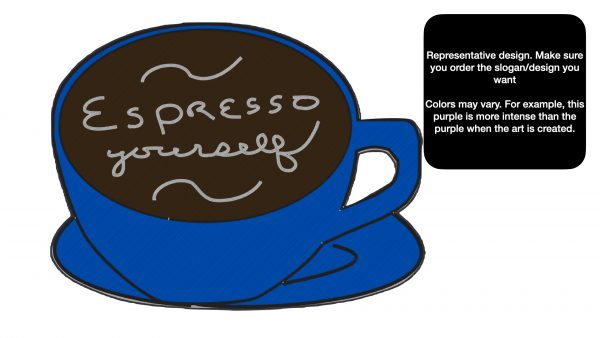 decorative coffee bar accessory espresso bar art with cute message written in foam - blue espresso yourself