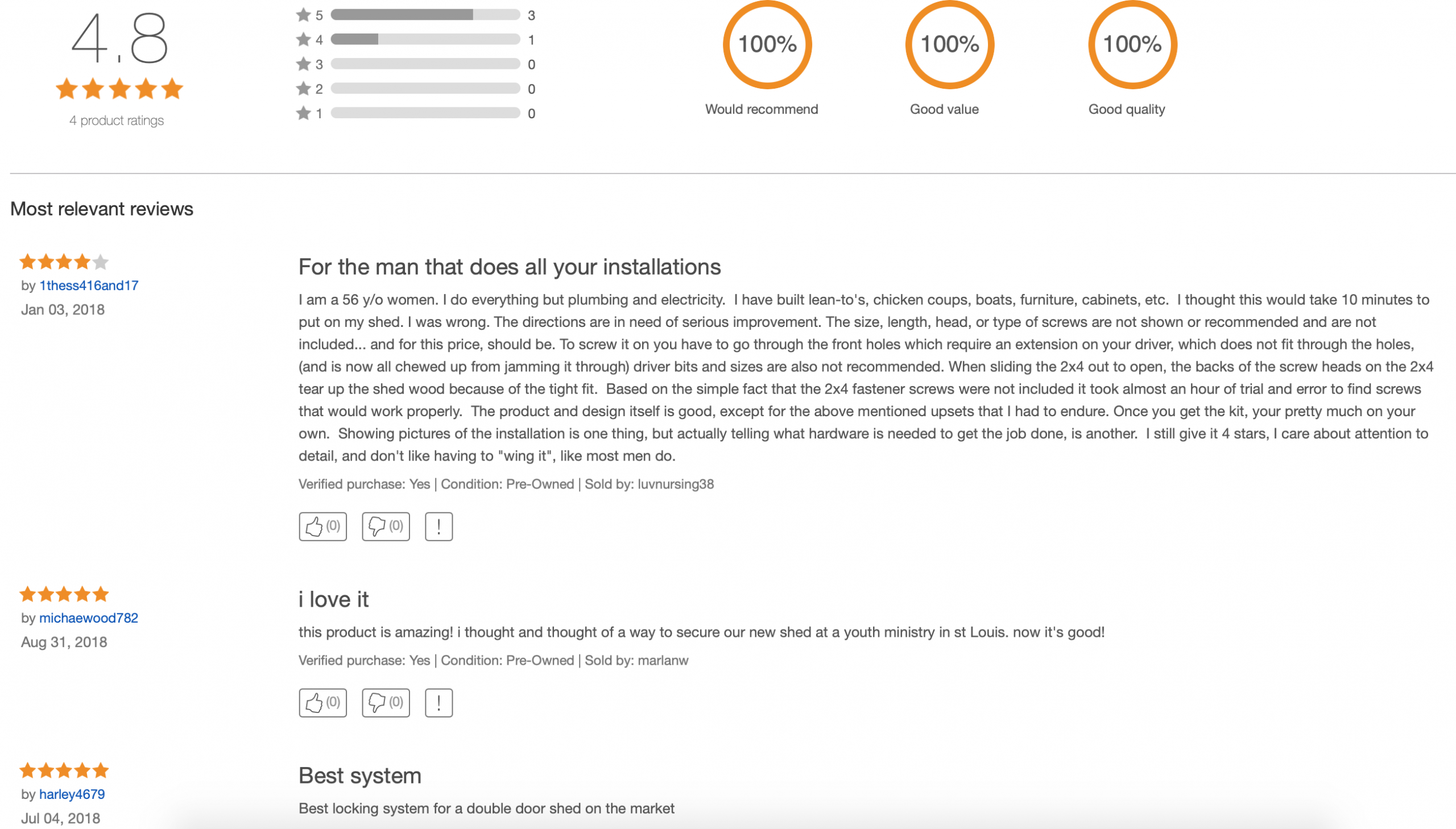 ebay rating for secure 2x4 bar holder kits with the written review