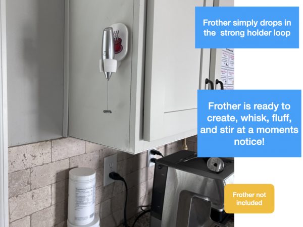 ‎milk frother stand only wall mount red highlight coffee cup showing in use