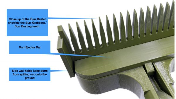 get rid of grass burrs using the Burr Buster - close up of sandbur teeth