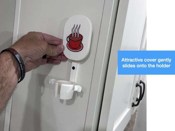 ‎multiple attachment milk frother stand only wall mount red coffee cup motif showing installation of faceplate