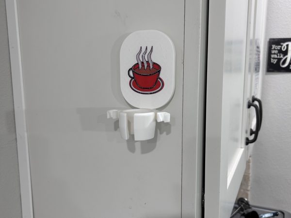 ‎multiple attachment milk frother stand only wall mount red coffee cup motif showing without frother