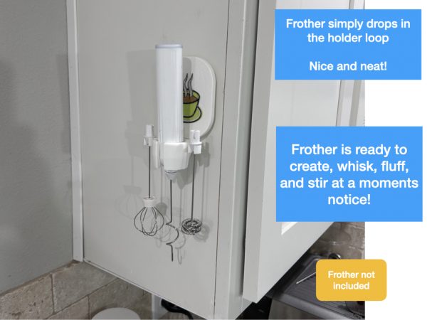 ‎multiple attachment coffee frother stand only wall mount green coffee cup motif showing in use