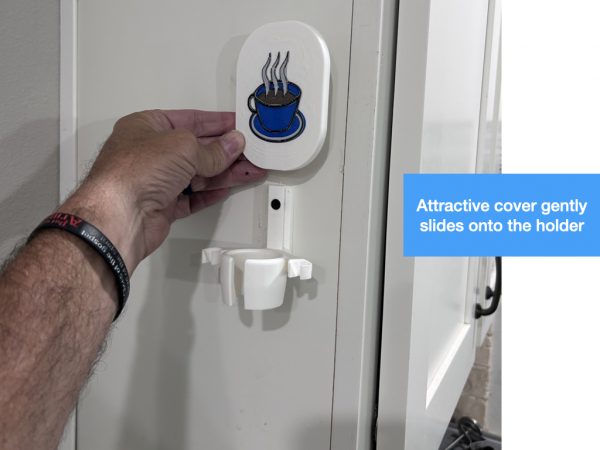 ‎multiple attachment milk frother stand only wall mount blue coffee cup motif showing faceplate installation