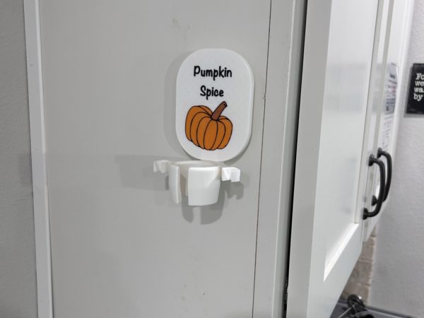 ‎multiple attachment coffee frother stand only wall mount pumpkin spice motif showing without frother