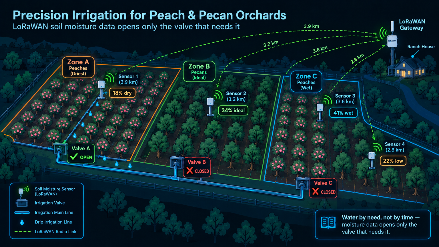 Precision Agriculture: Mastering Orchard Hydration with LoRaWAN Time-Correlation