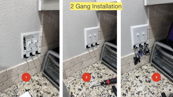 key hook holder for wall mount under light switch cover - 2 gang - installation steps
