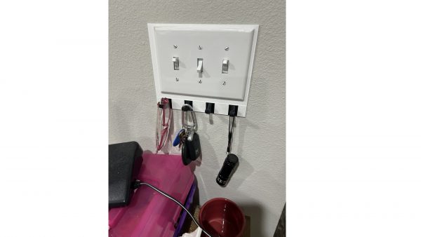 key hook holder for wall mount under light switch cover - 3 gang - installed