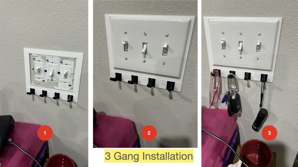 keychain holder for wall mount under light switch cover - 3 gang - installation steps