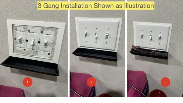 Tray for wall mount behind light switch cover measurement view - 2 Gang - Installation