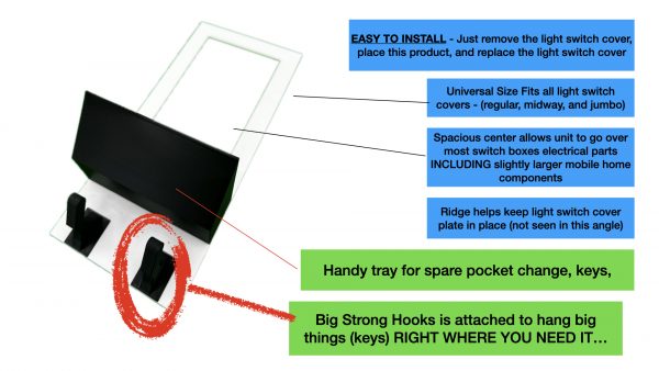 Key Hooks for Wall with Storage Tray - 4 Gang - Features