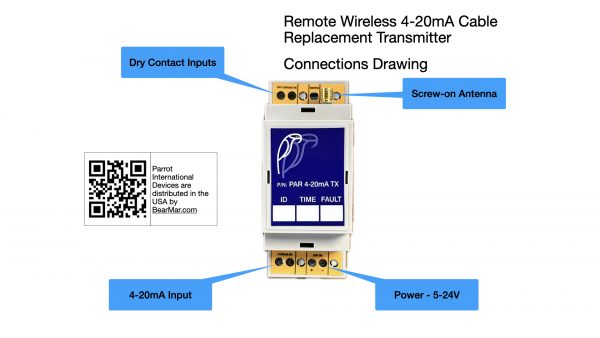 LoRa wireless 4-20mA current loop transmitter - showing connections