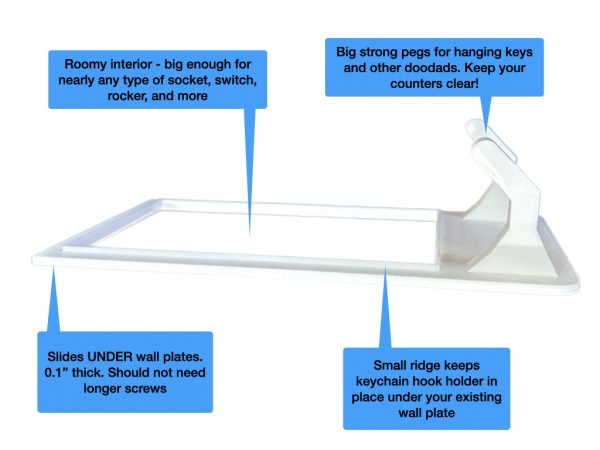 Side view of the UNDER light switch cover kitchen organizer hooks