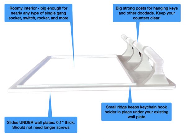 Key Holder for Wall for 3-Gang Light Switch Cover Showing Features